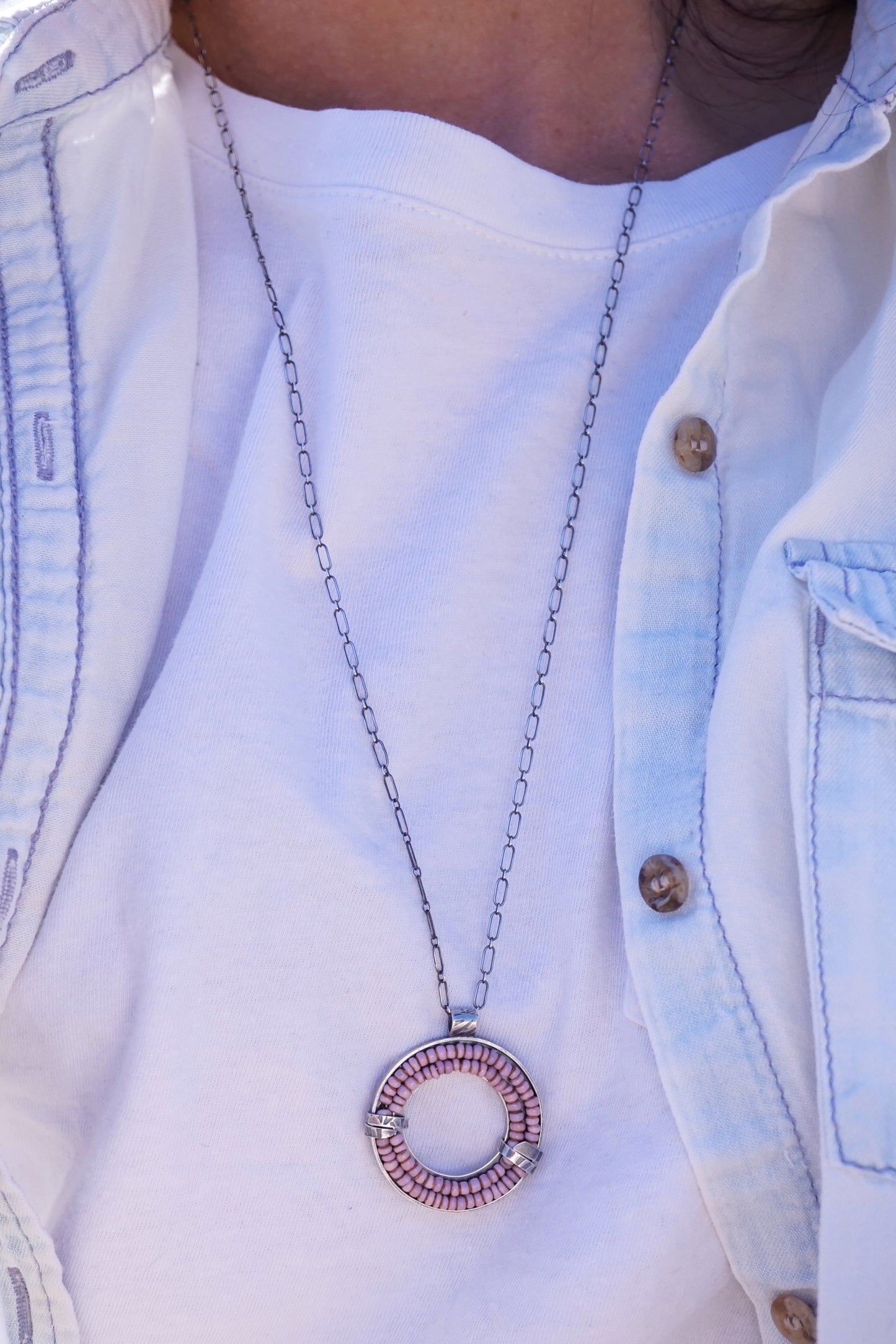 circle of unity necklace with pink maasai trade beads - Lumenrose