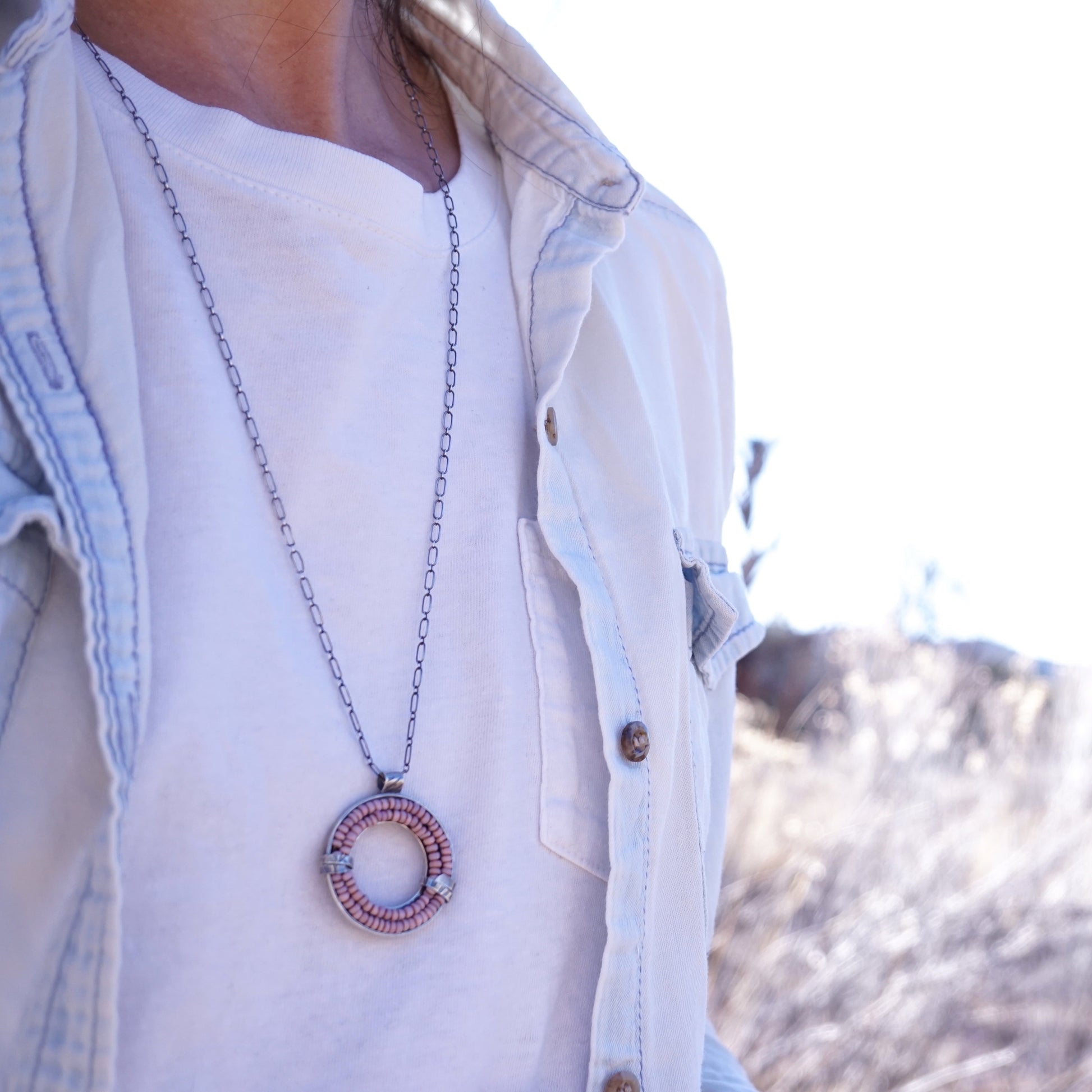 circle of unity necklace with pink maasai trade beads - Lumenrose