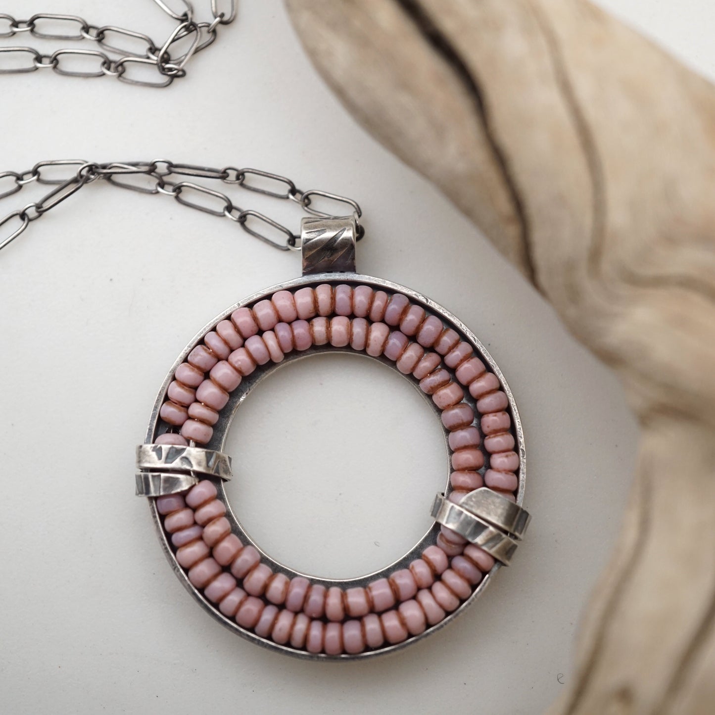 circle of unity necklace with pink maasai trade beads - Lumenrose