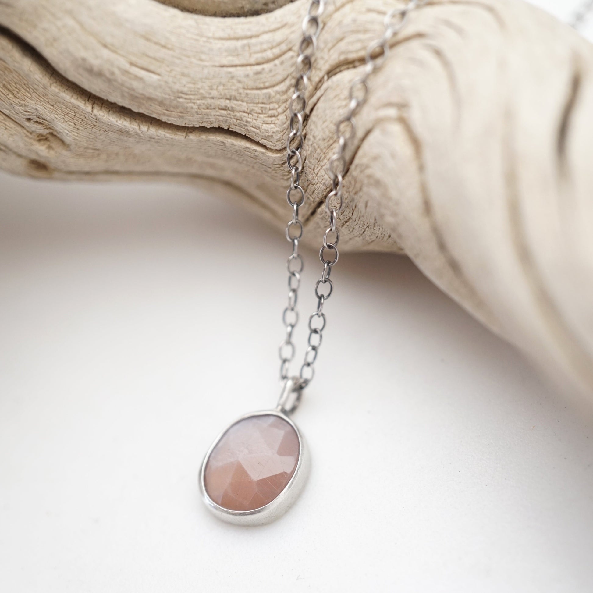 dainty chocolate moonstone necklace - 18" chain - Lumenrose