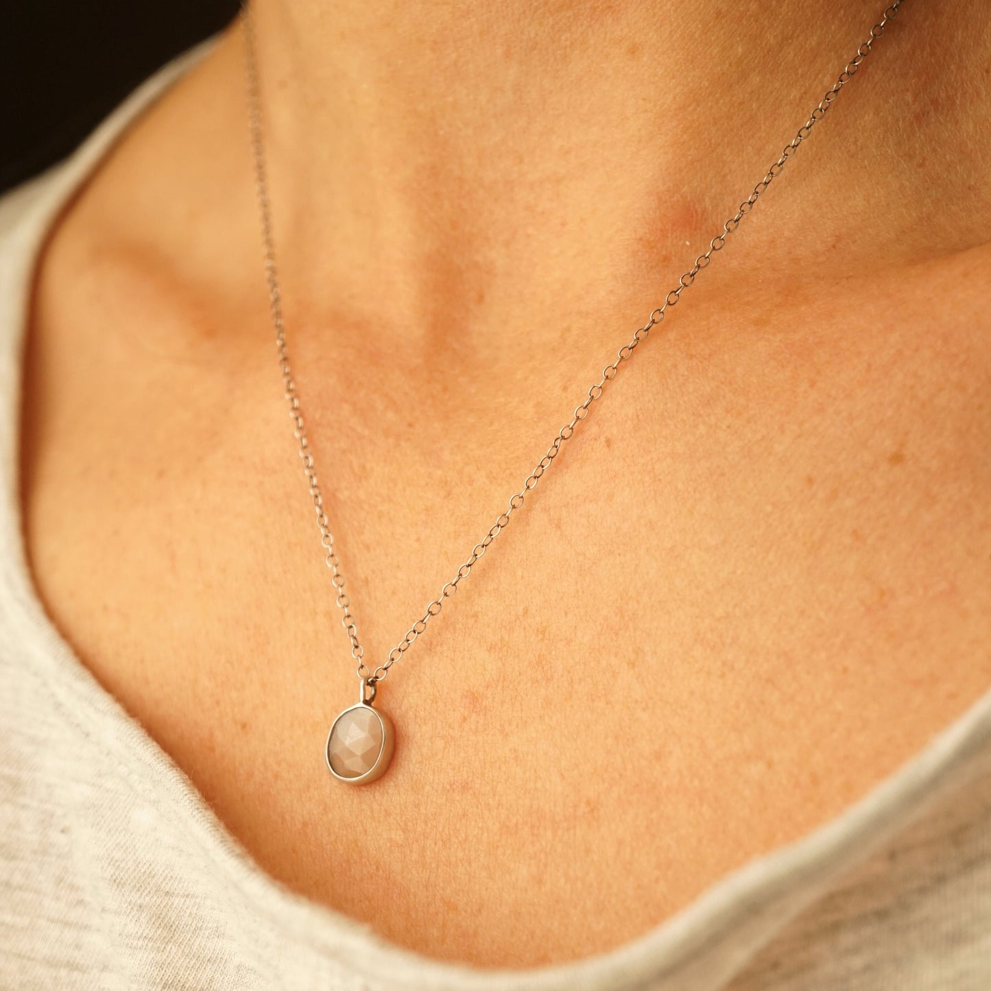 dainty chocolate moonstone necklace - 18" chain - Lumenrose