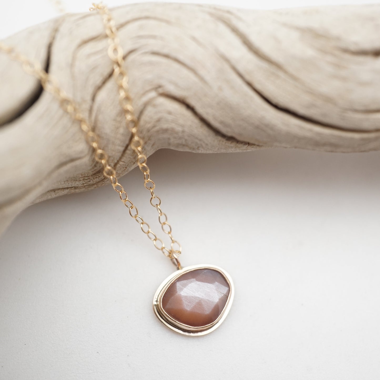 dainty chocolate moonstone necklace in 14k goldfill - 18" chain - Lumenrose