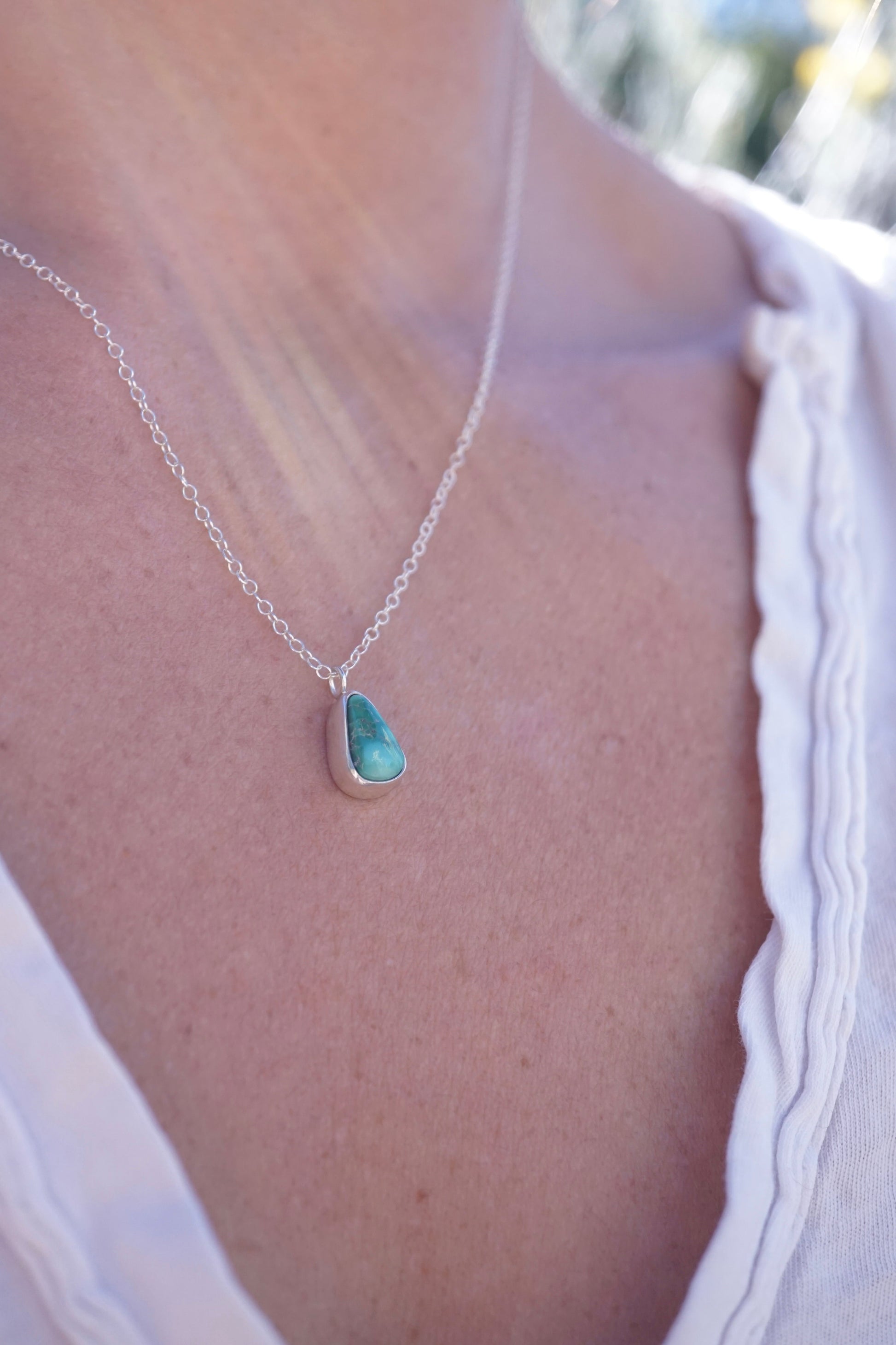 dainty emerald valley turquoise necklace - 18" chain - Lumenrose