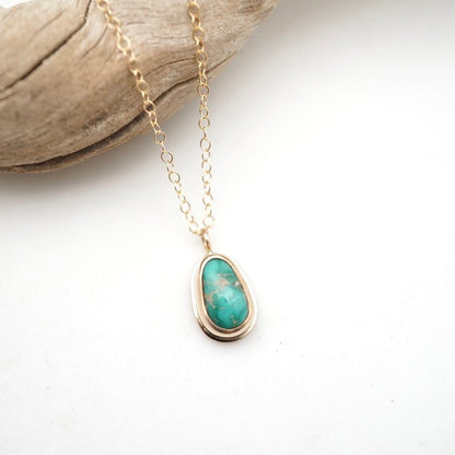 dainty emerald valley turquoise necklace in 14k goldfill - 17.5" chain - Lumenrose