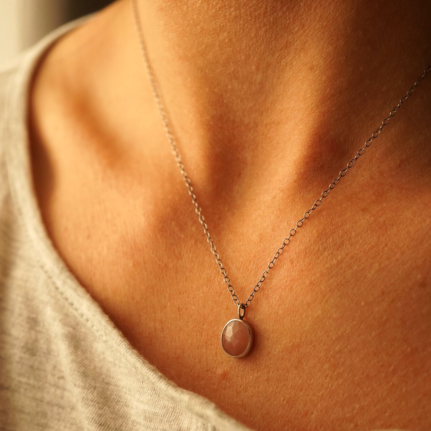 dainty guava quartz necklace #3 - 17" chain - Lumenrose