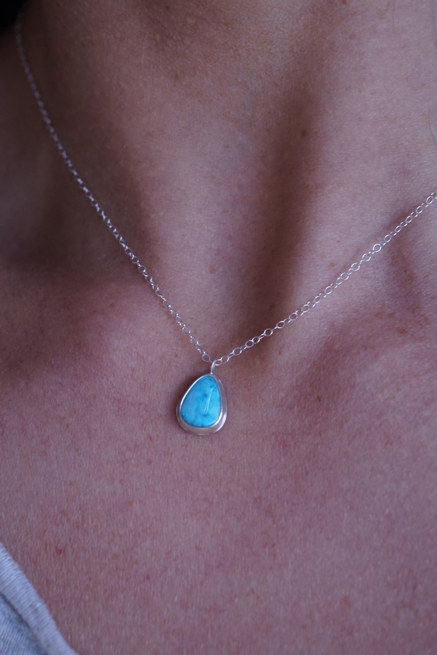 dainty kingman turquoise + silver necklace - 16" chain - Lumenrose