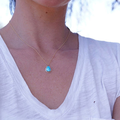 dainty kingman turquoise teardrop necklace in 14k goldfill - Lumenrose