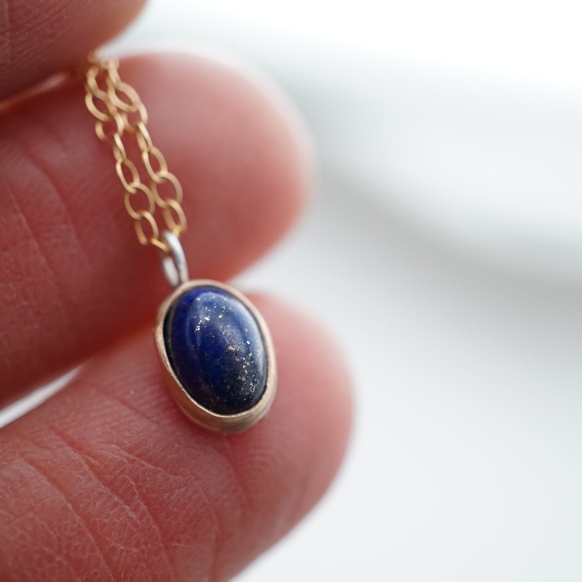 dainty lapis + 14k goldfill + silver necklace - 16" chain - Lumenrose