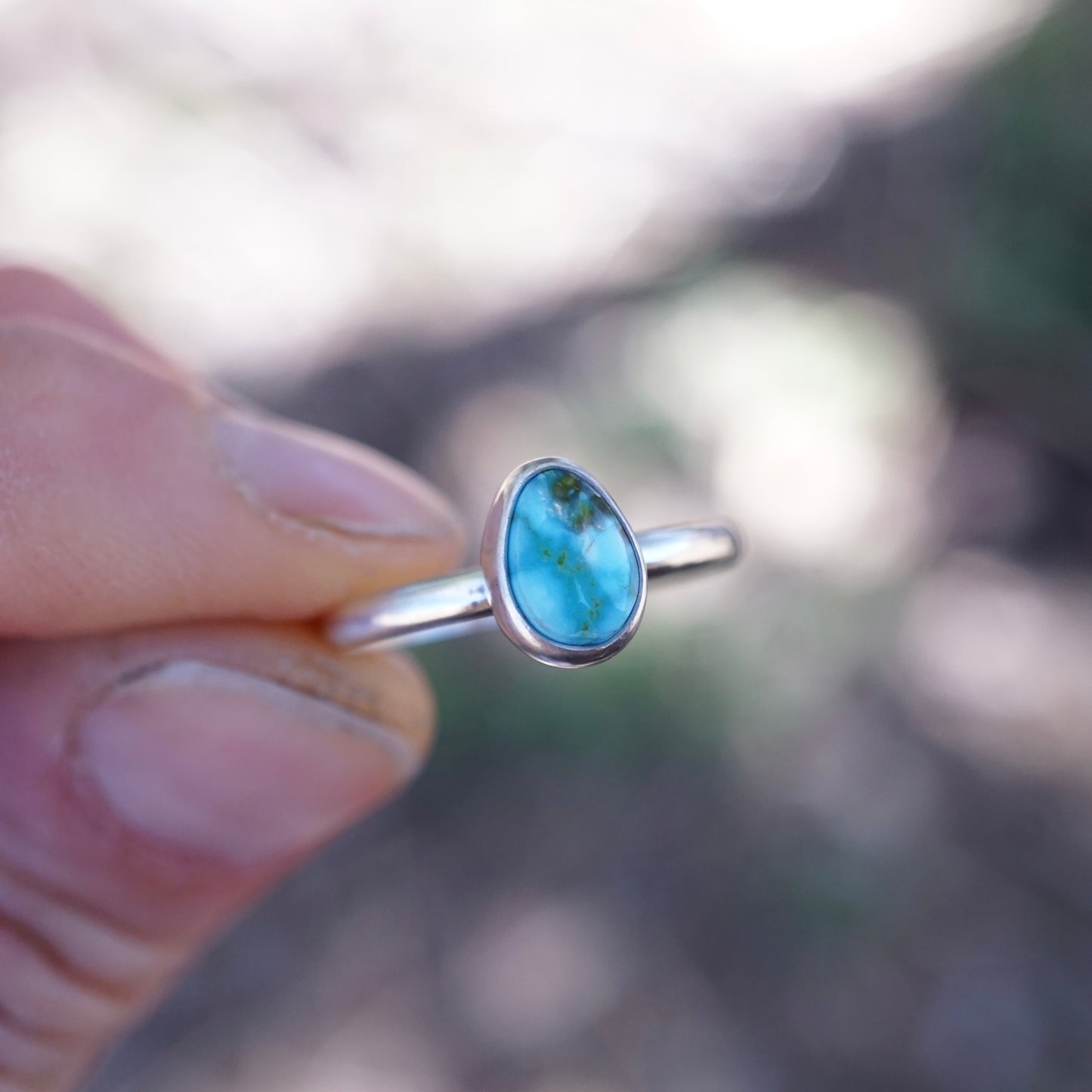 dainty silver + kingman turquoise stacking ring - size 7.5 - Lumenrose