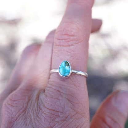 dainty silver + kingman turquoise stacking ring - size 7.5 - Lumenrose