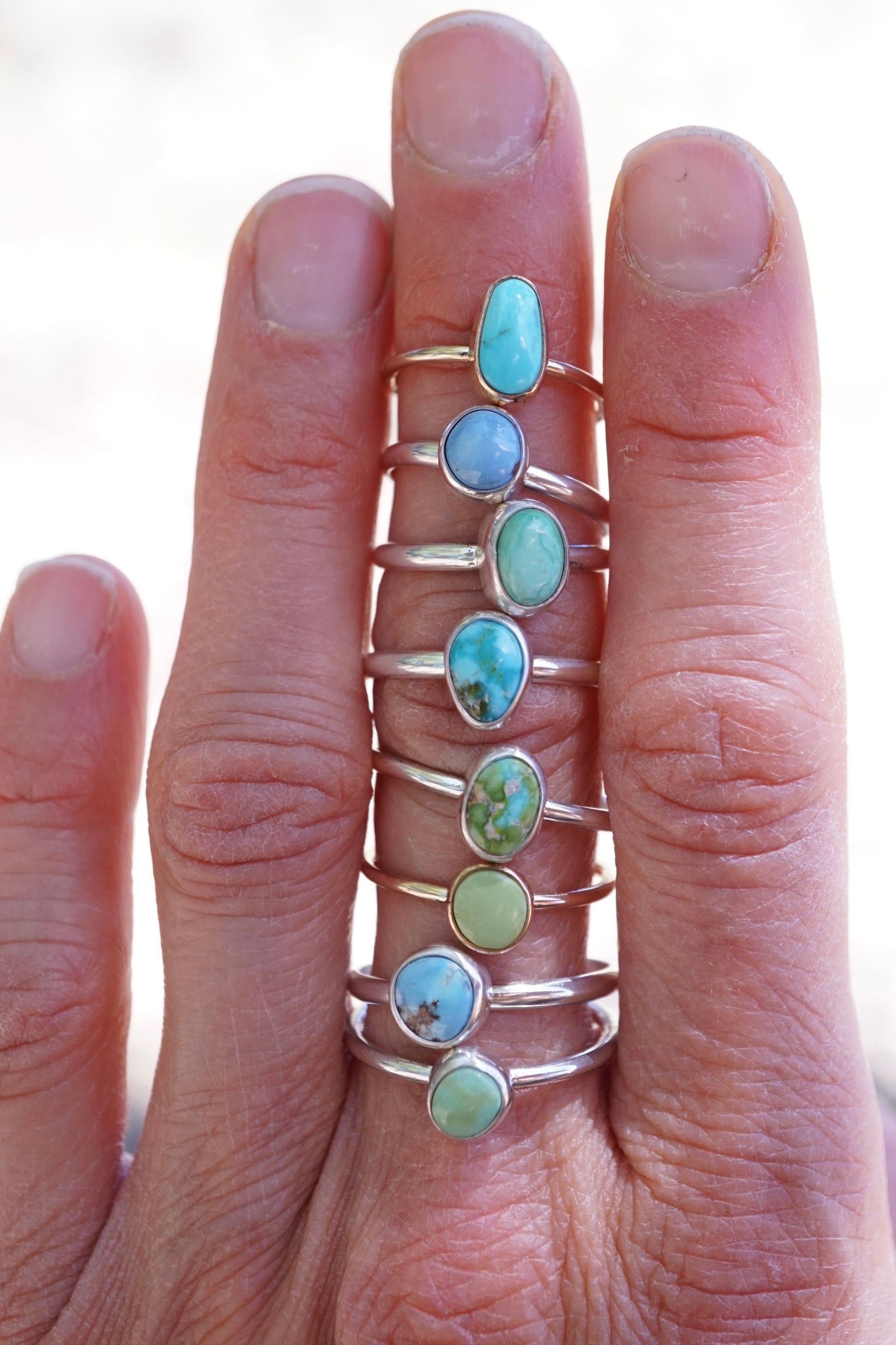 dainty silver + kingman turquoise stacking ring - size 7.5 - Lumenrose