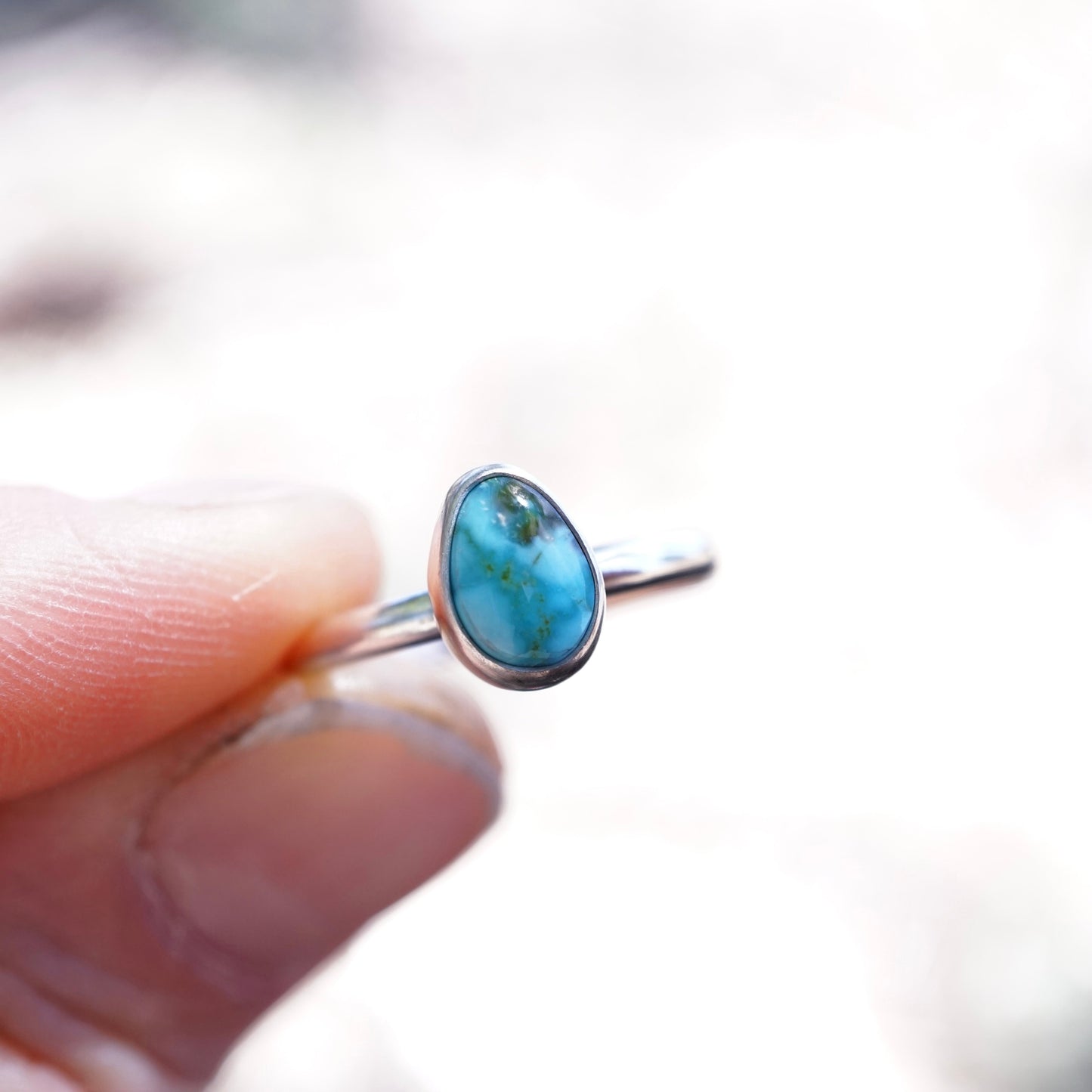 dainty silver + kingman turquoise stacking ring - size 7.5 - Lumenrose