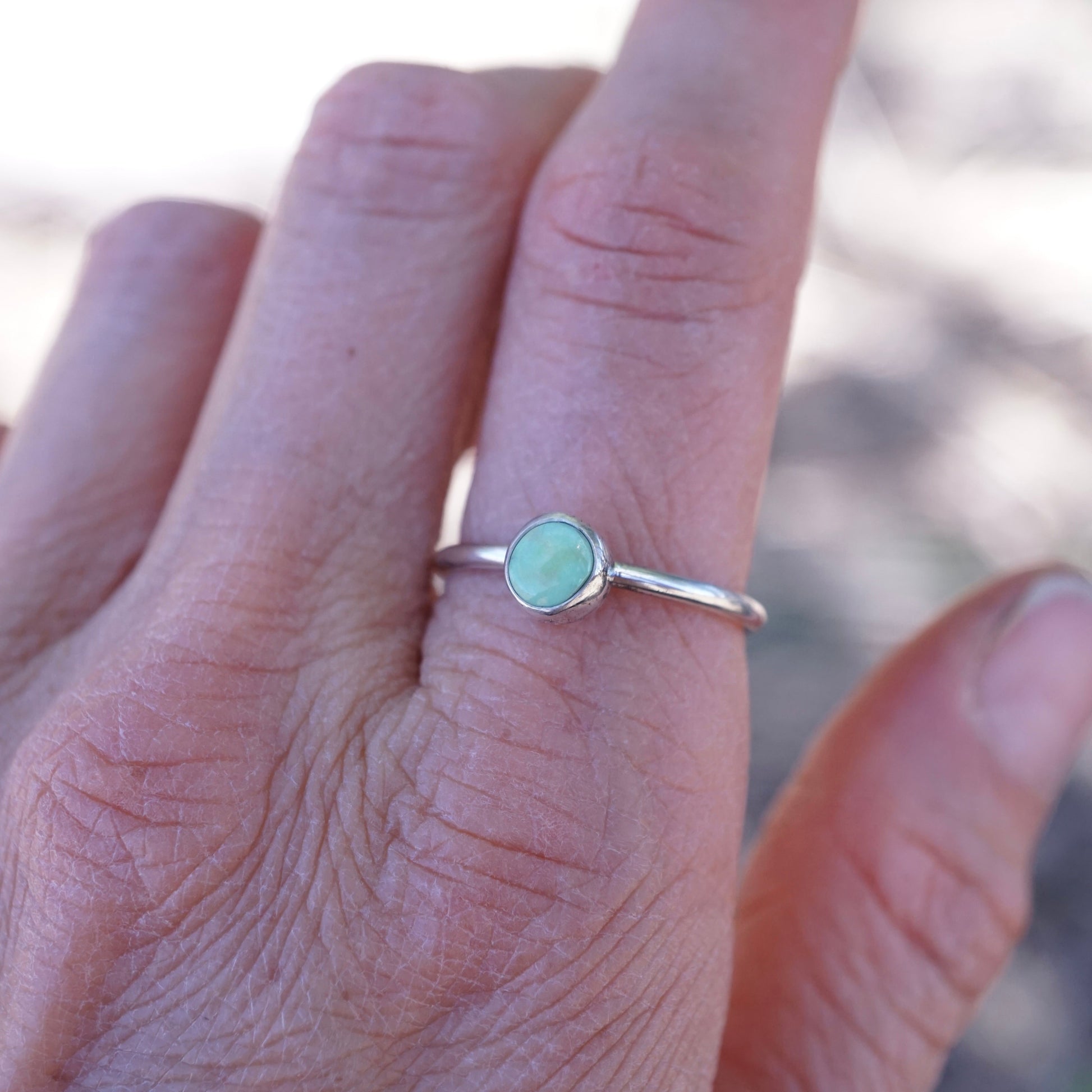 dainty silver + sonoran gold turquoise stacking ring - size 8.5 - Lumenrose