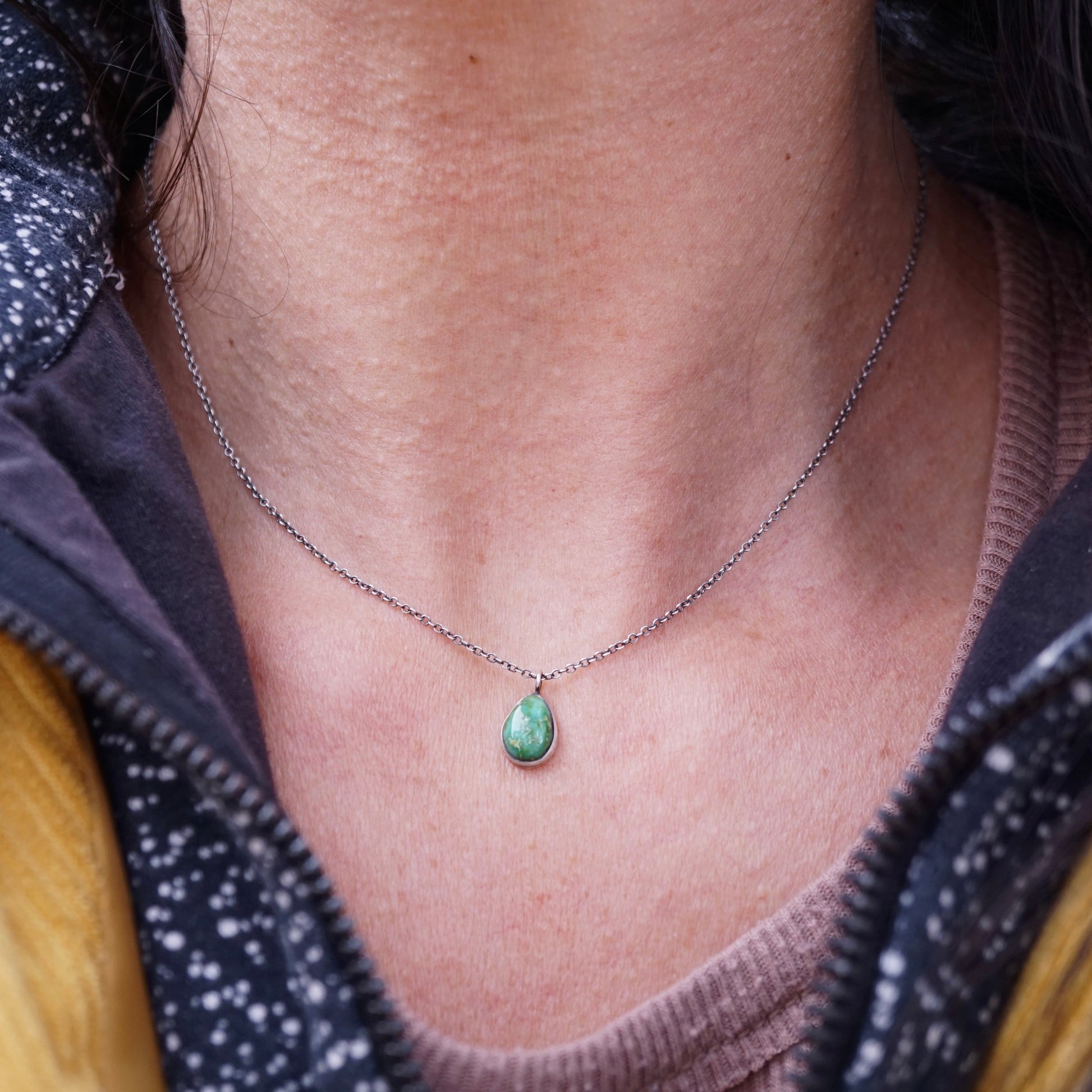 dainty sonoran gold green teardrop necklace - Lumenrose