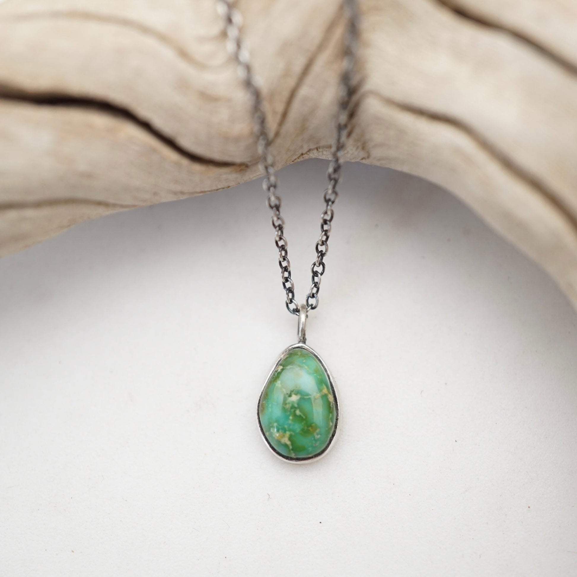 dainty sonoran gold green teardrop necklace - Lumenrose