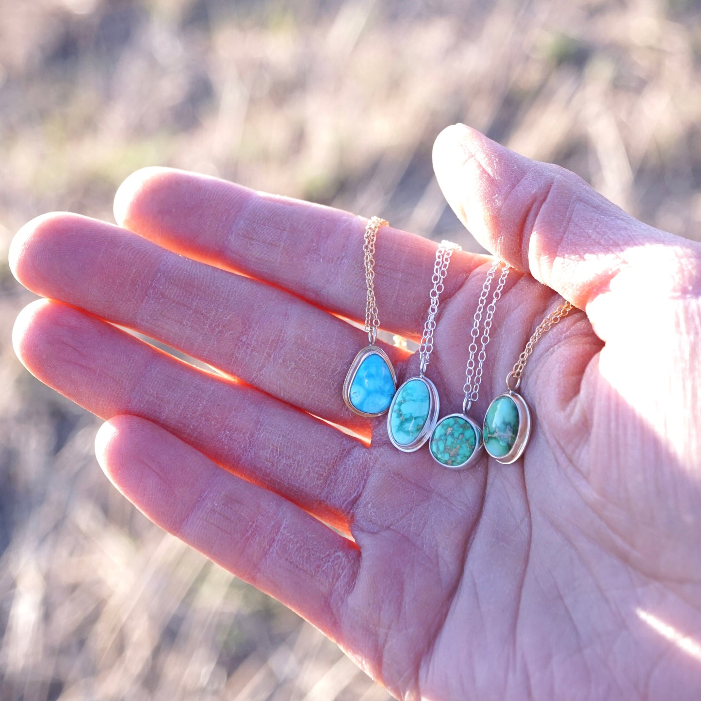 dainty sonoran gold turquoise round necklace in sterling silver - Lumenrose