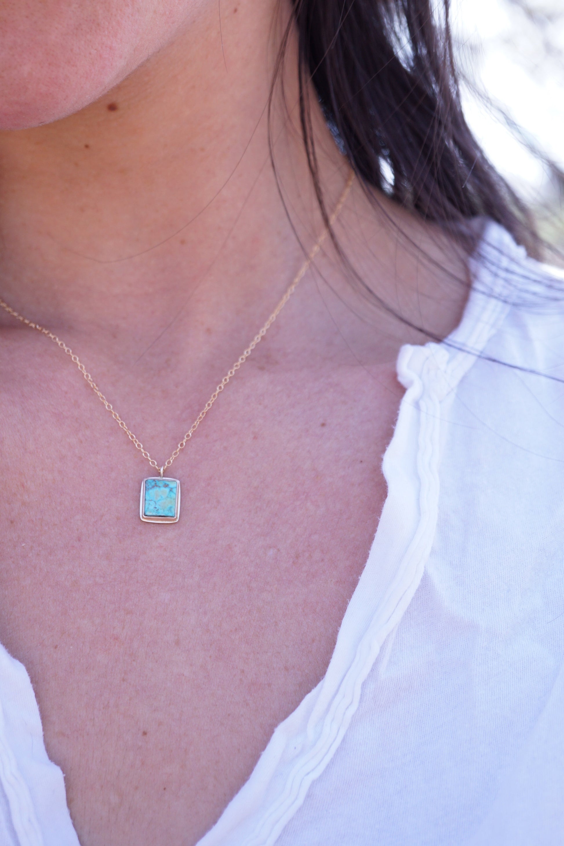 dainty turquoise mountain turquoise + 14k goldfill necklace - 18" chain - Lumenrose