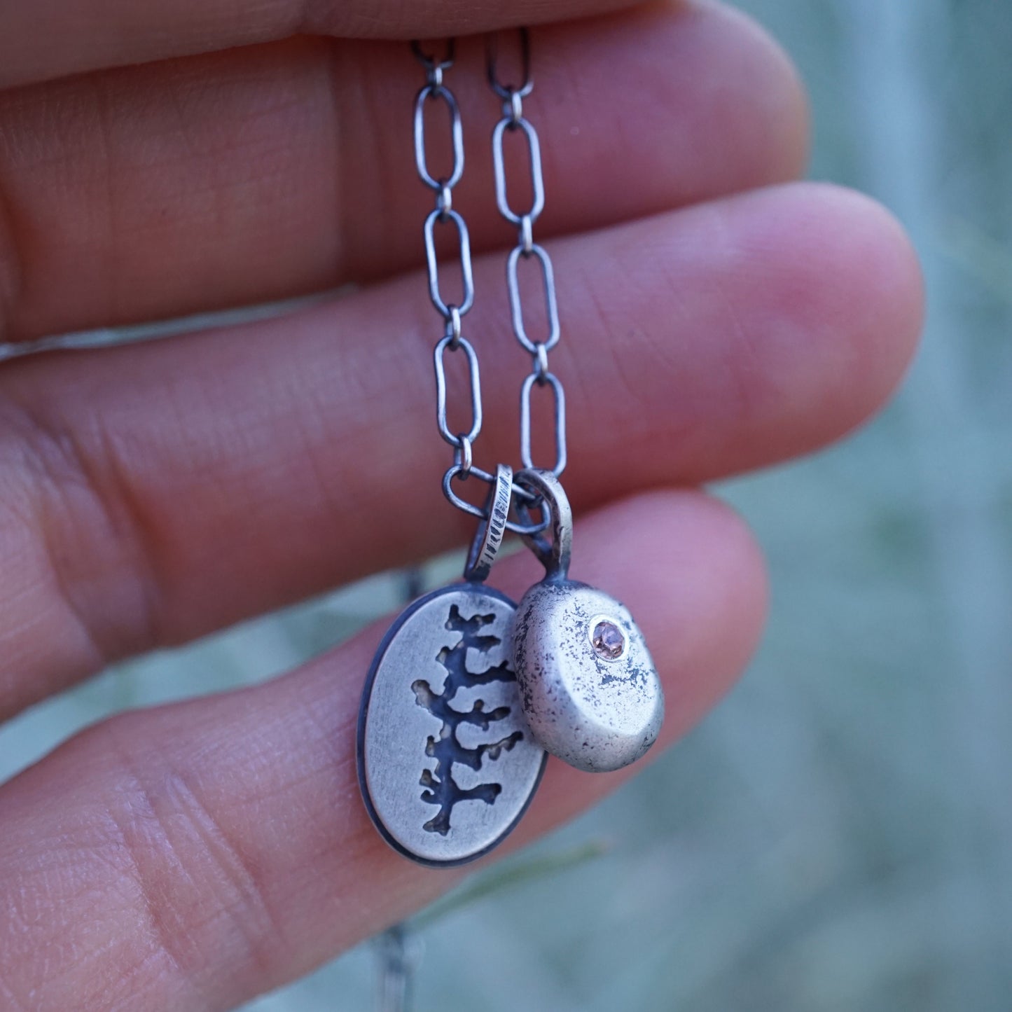 dendrite and zircon pebble charm necklace - Lumenrose