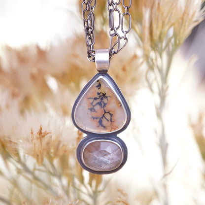 dendritic agate + fire moonstone necklace #1 - Lumenrose