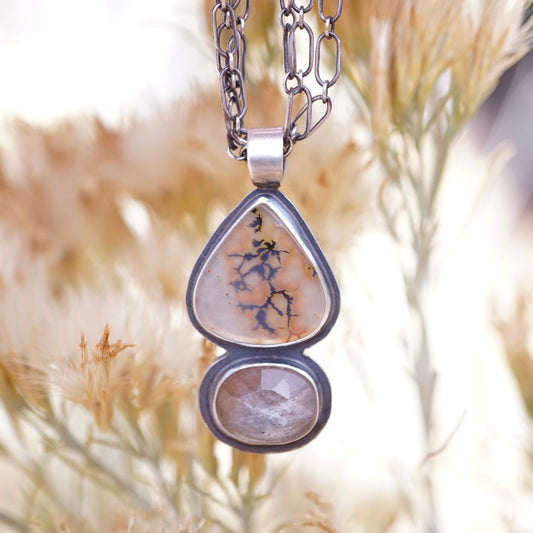 dendritic agate + fire moonstone necklace #1 - Lumenrose