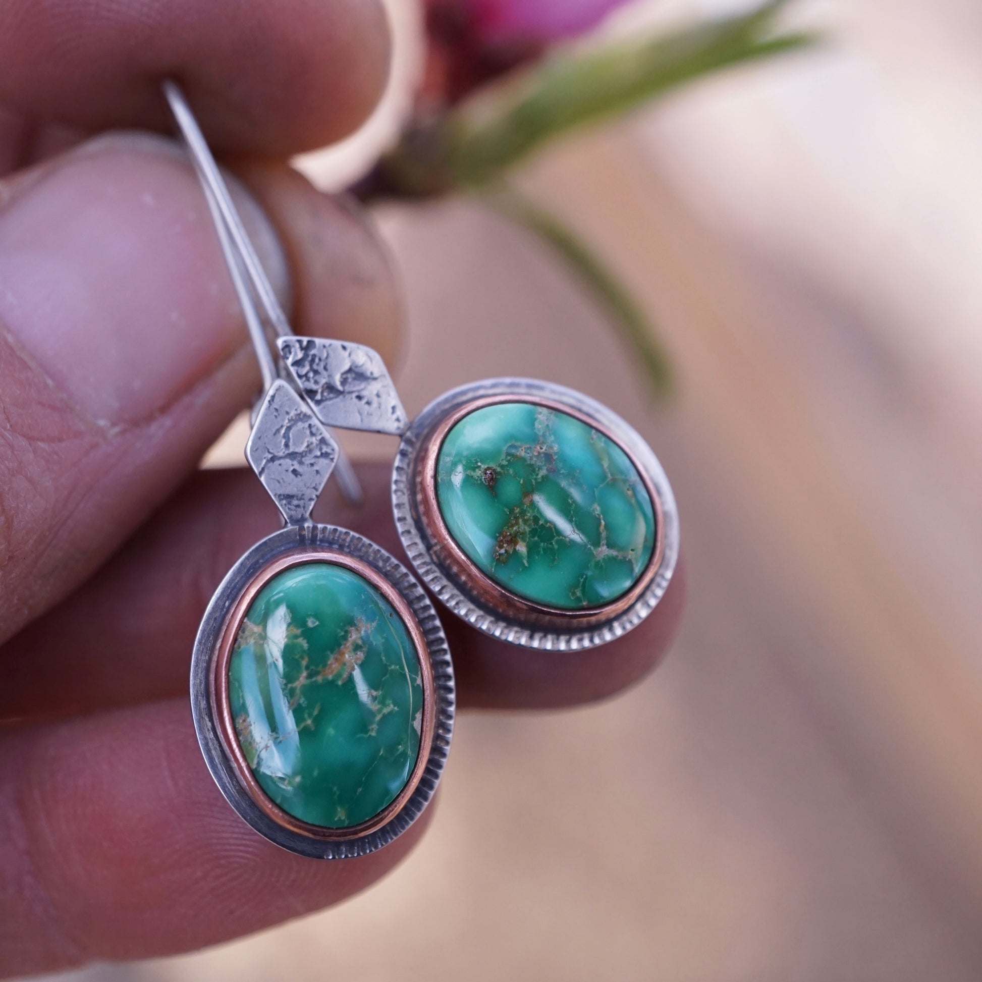 dream dangles - emerald valley turquoise + copper bezel - Lumenrose