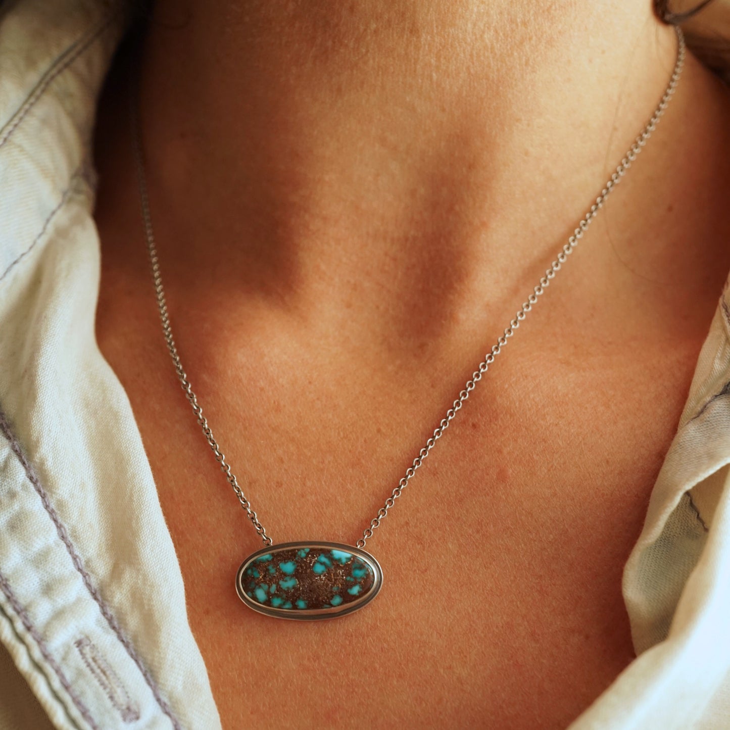 egyptian turquoise necklace - narrow oval - Lumenrose