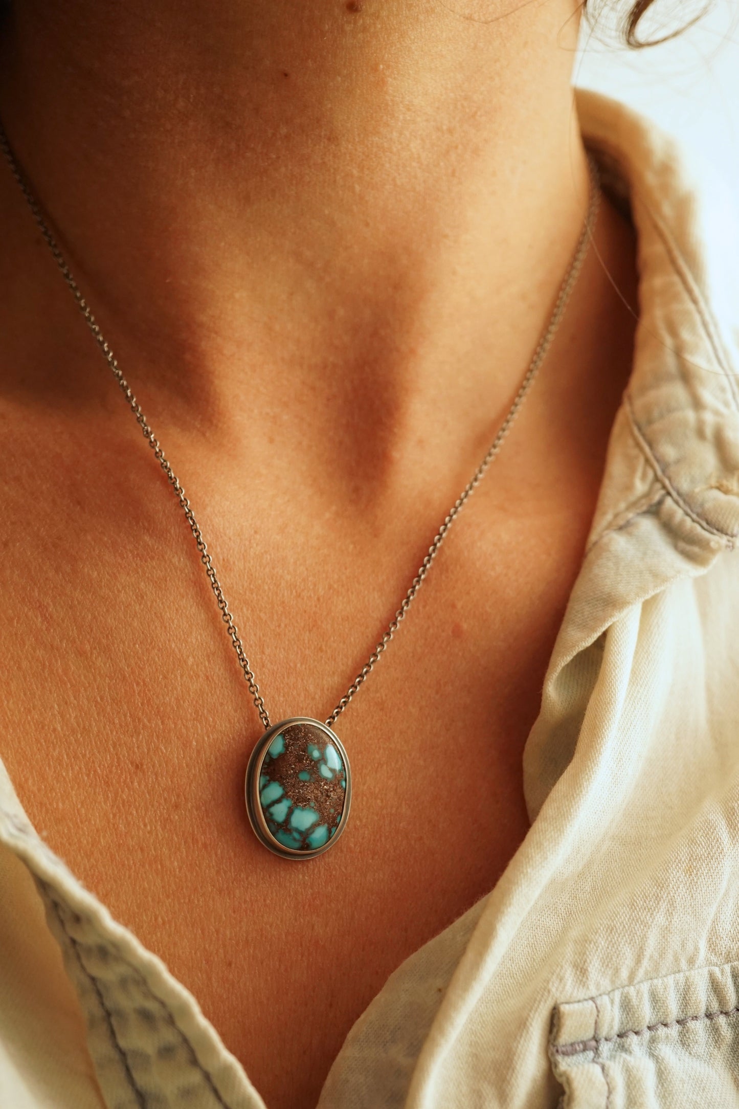 egyptian turquoise necklace - vertical oval - Lumenrose