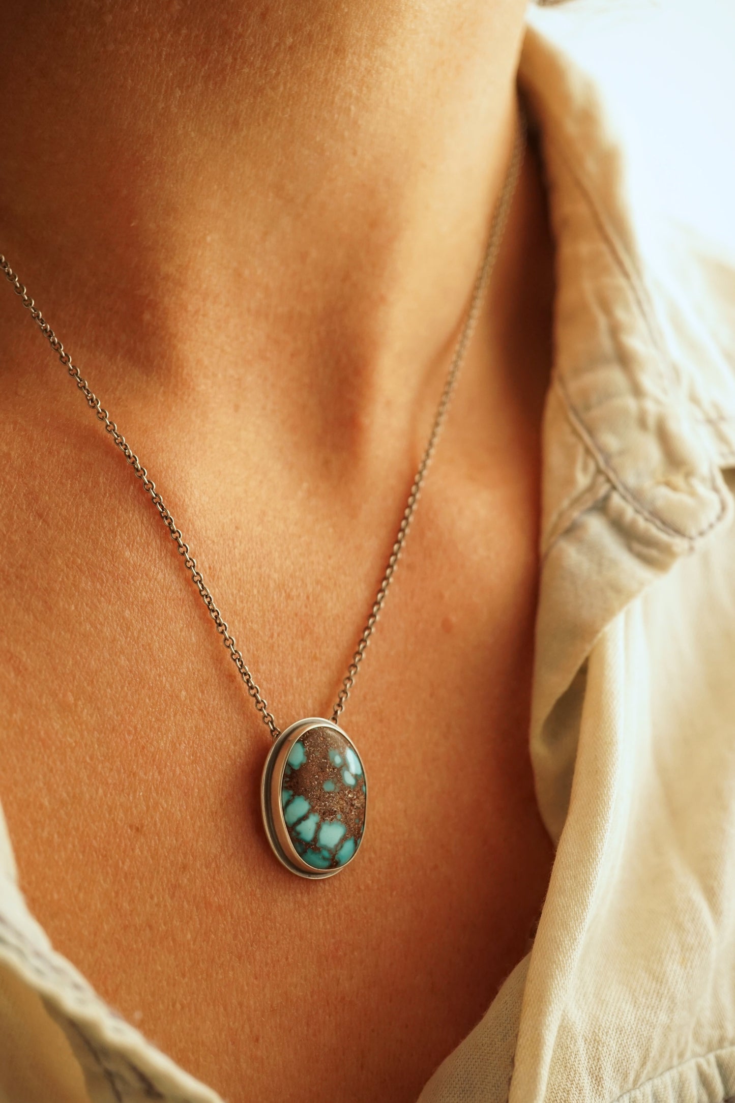 egyptian turquoise necklace - vertical oval - Lumenrose