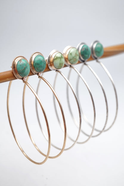 emerald valley turquoise + silver + 14k goldfill hoops - Lumenrose