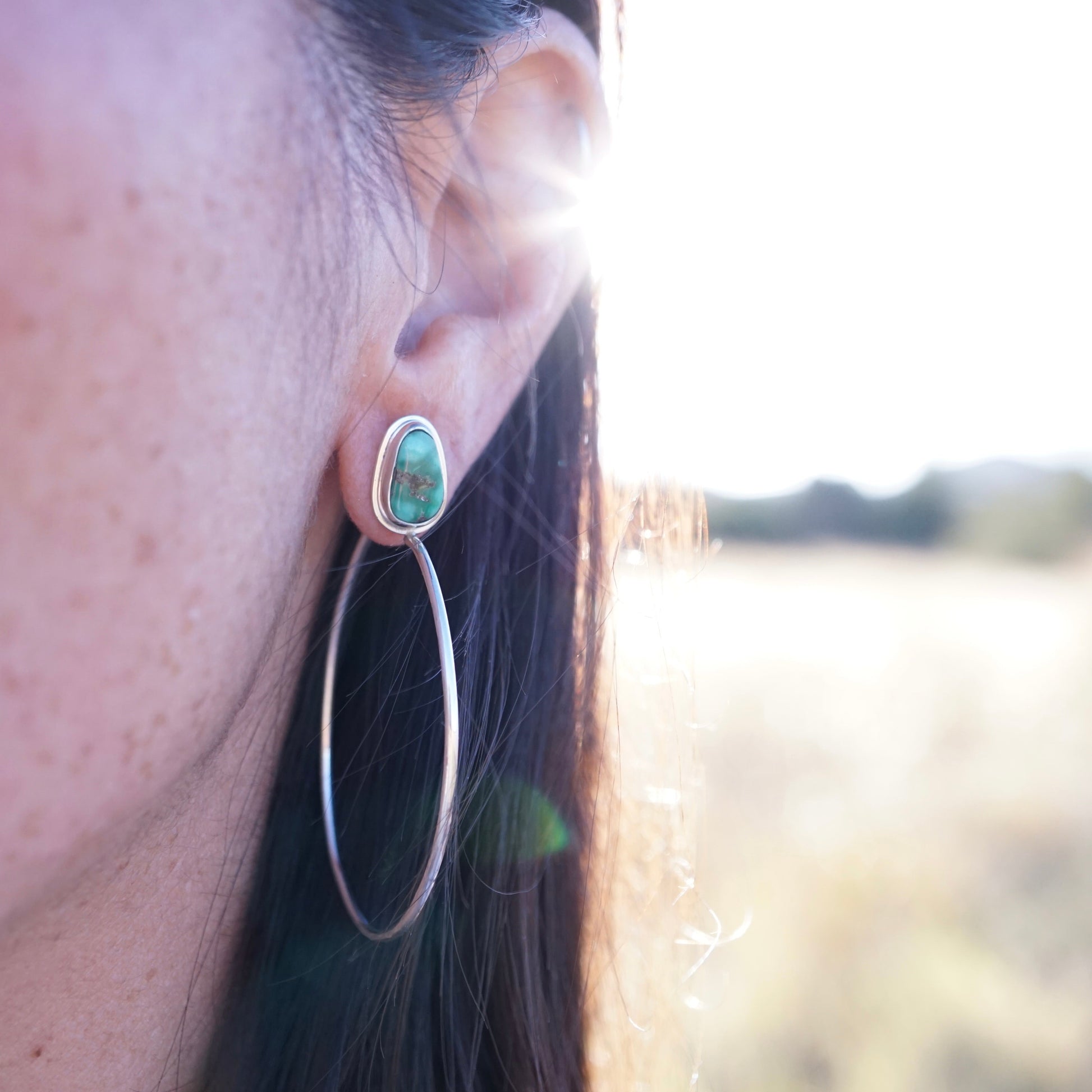 emerald valley turquoise + silver hoops - SMALL SIZE - Lumenrose