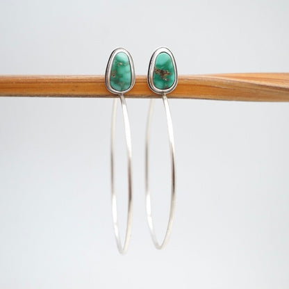 emerald valley turquoise + silver hoops - SMALL SIZE - Lumenrose