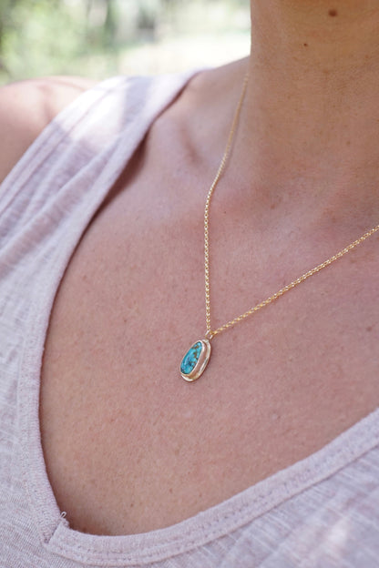everyday 14k goldfill necklace with sierra nevada turquoise - 17.5" chain - Lumenrose