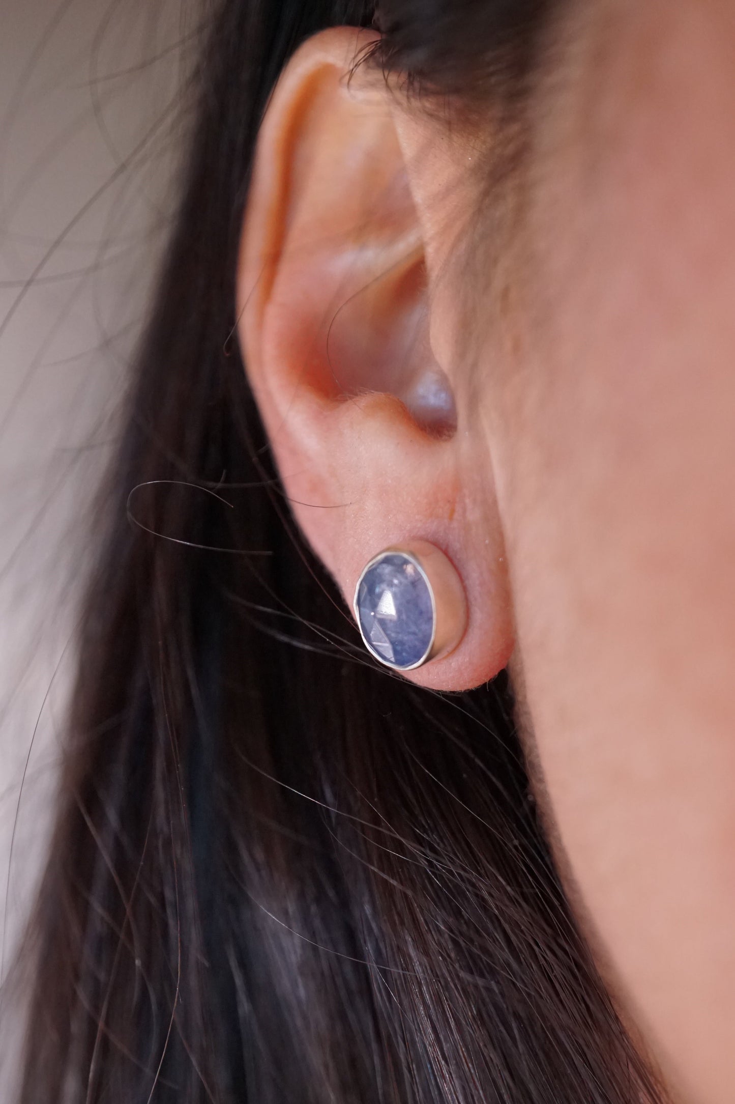 faceted periwinkle tanzanite stud earrings - Lumenrose