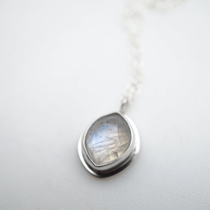 faceted rainbow moonstone + silver necklace - 18" chain - Lumenrose