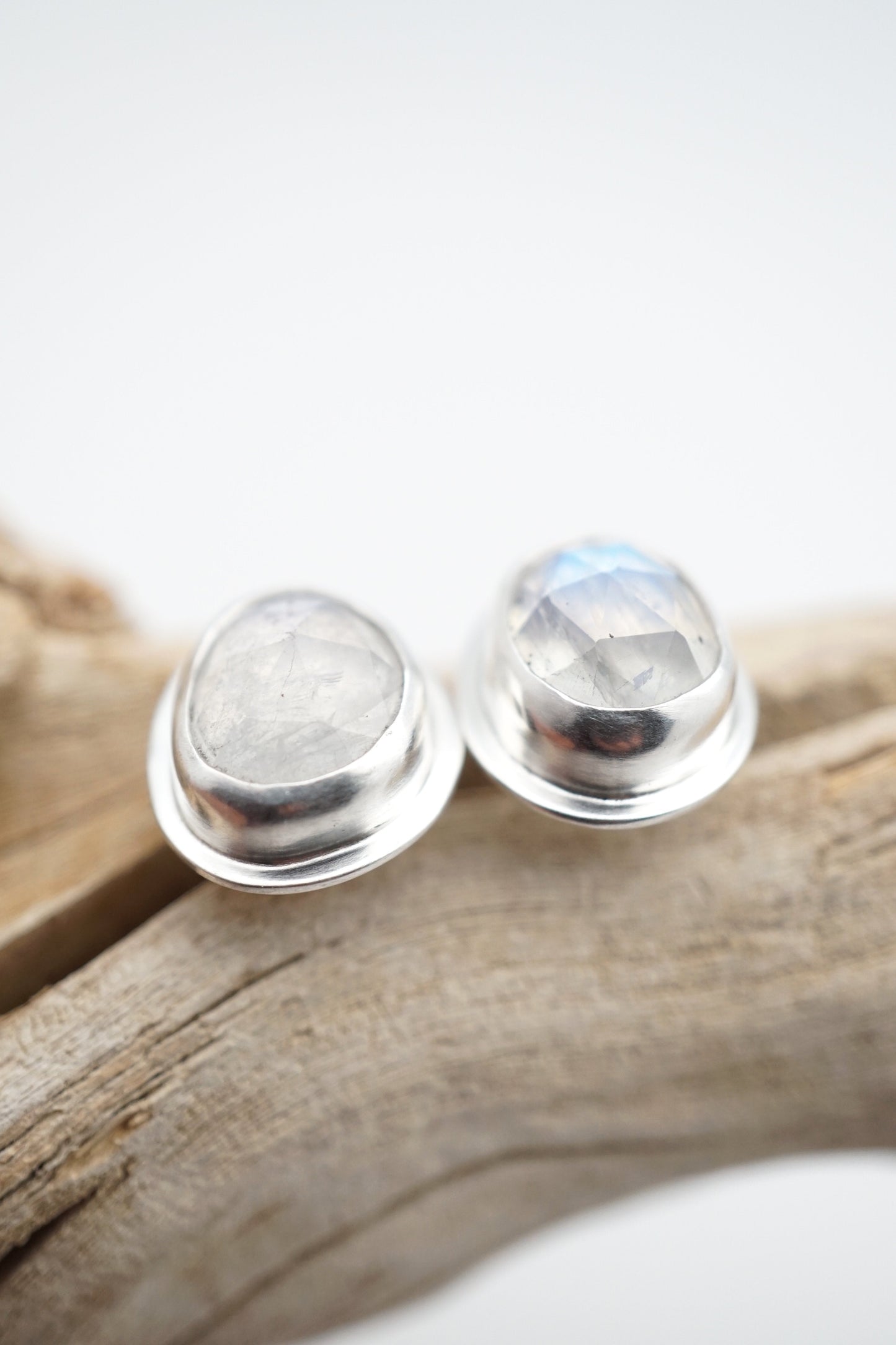 faceted rainbow moonstone stud earrings - Lumenrose