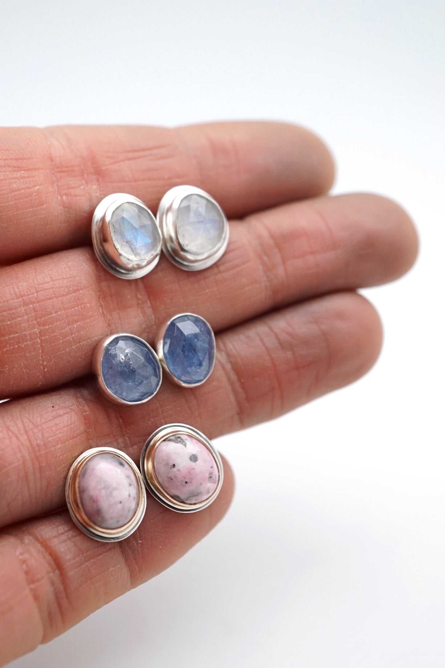 faceted rainbow moonstone stud earrings - Lumenrose