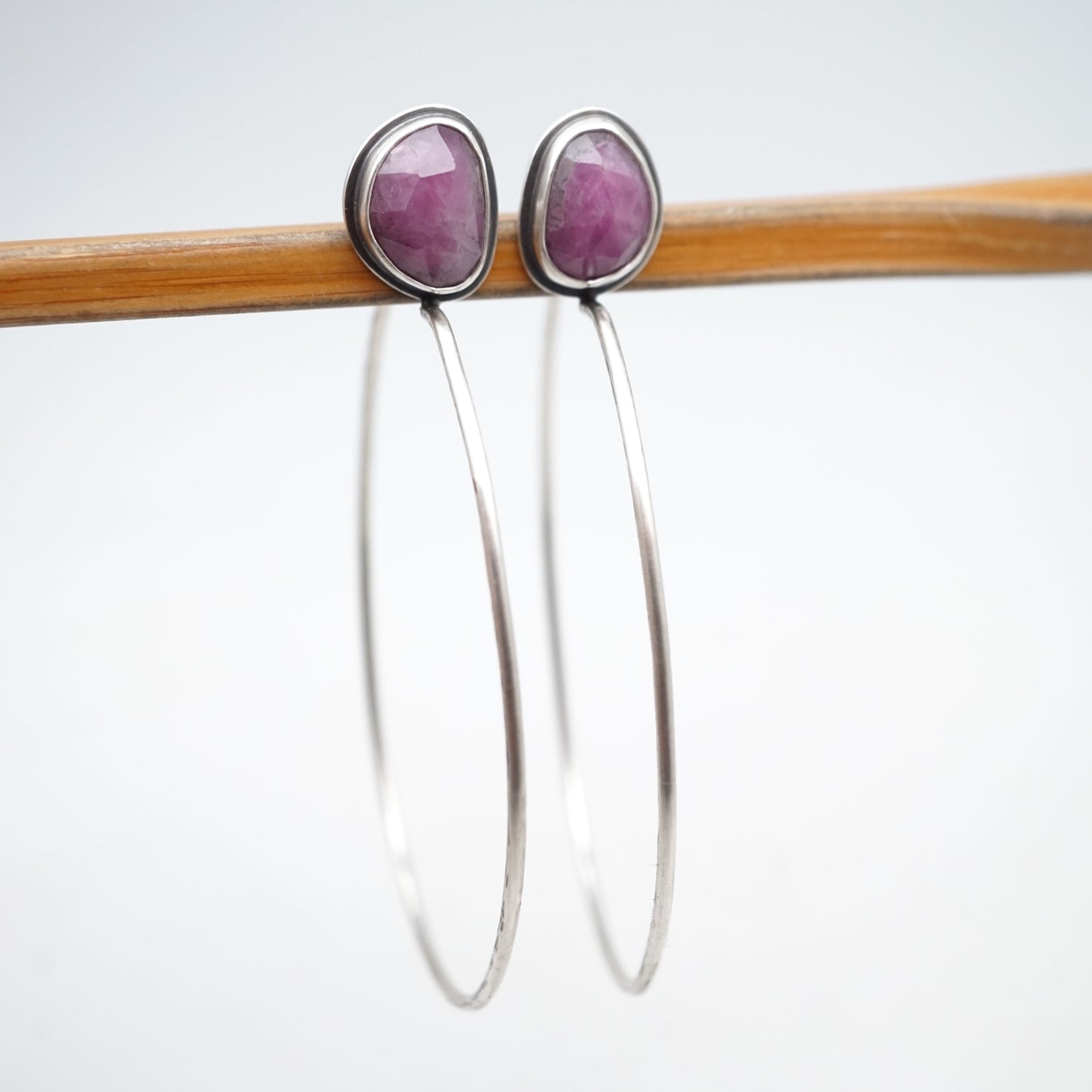 faceted ruby in quartz lumenrose hoop earrings - Lumenrose