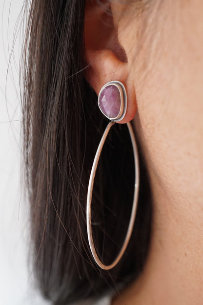 faceted ruby in quartz lumenrose hoop earrings - Lumenrose