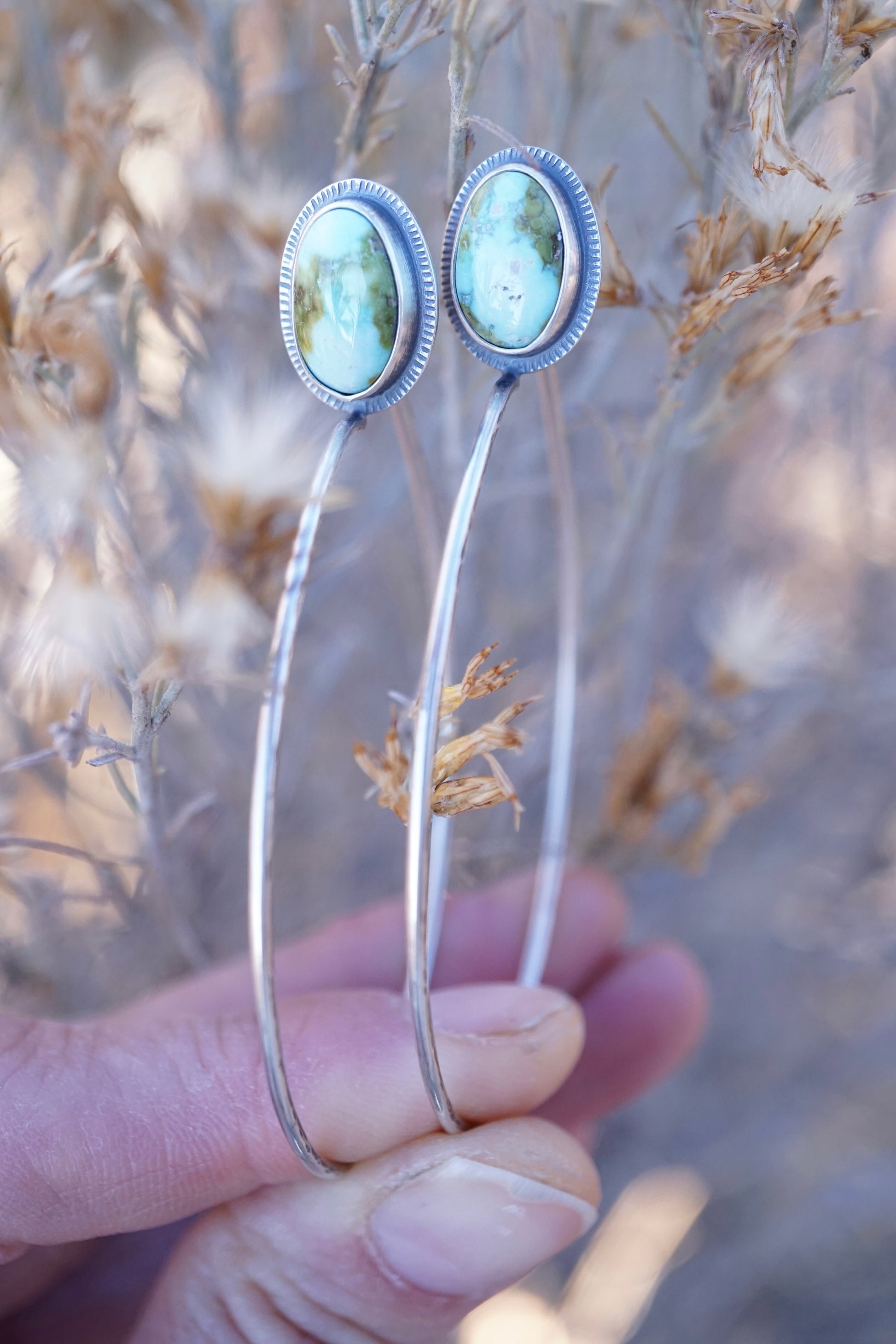 faintest blue sonoran gold turquoise + silver hoops - Lumenrose