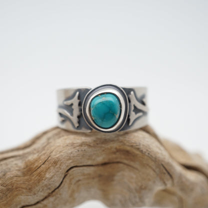 floral-inspired high grade cheyenne turquoise ring - size 6.5 - Lumenrose