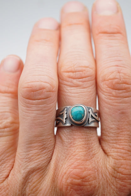 floral-inspired high grade cheyenne turquoise ring - size 6.5 - Lumenrose