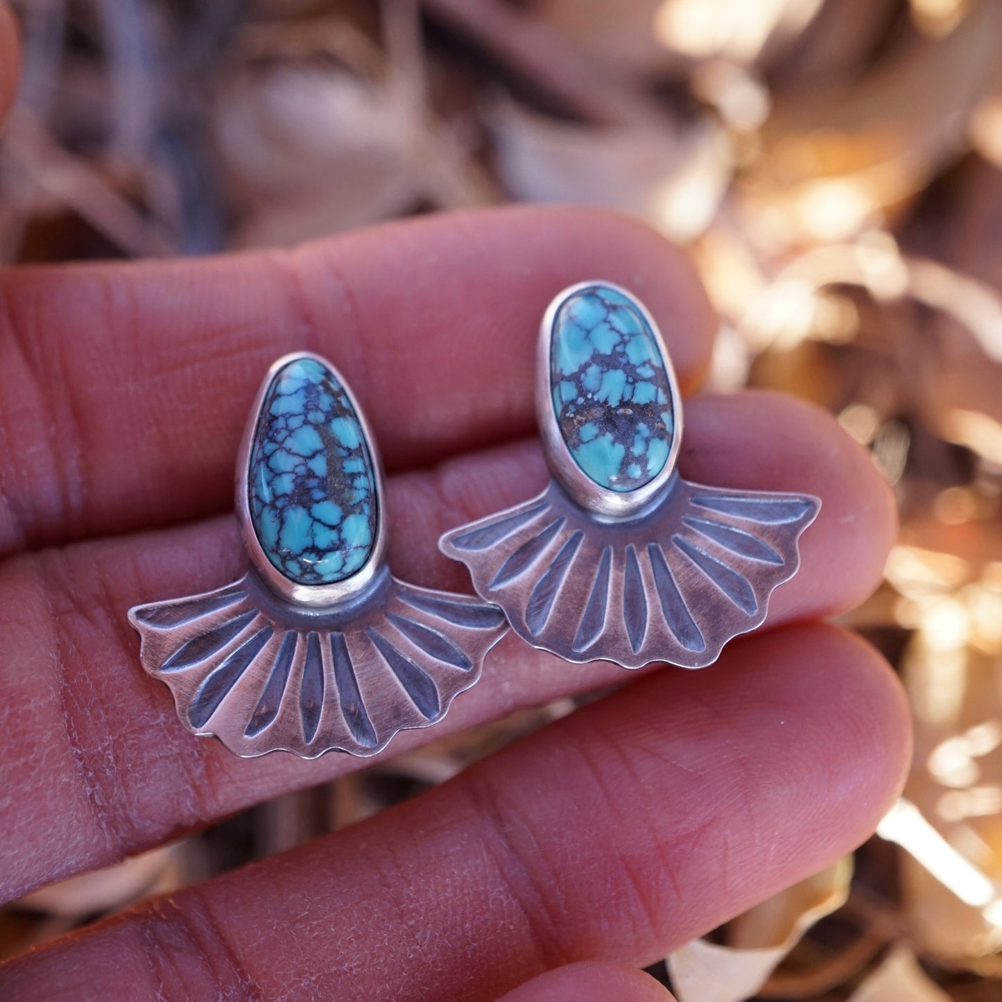 floral studs with old stock cloud mountain turquoise - Lumenrose