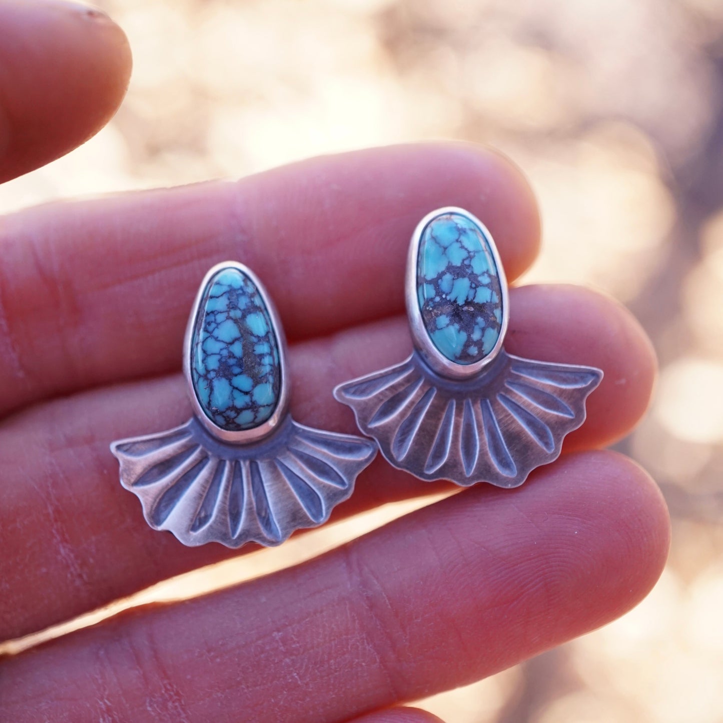 floral studs with old stock cloud mountain turquoise - Lumenrose