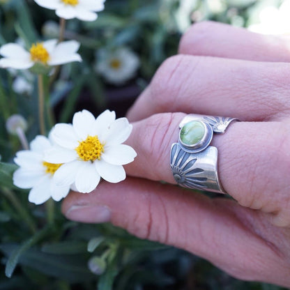 full bloom x-wide band ring with sonoran gold turquoise - size 7.25 - Lumenrose