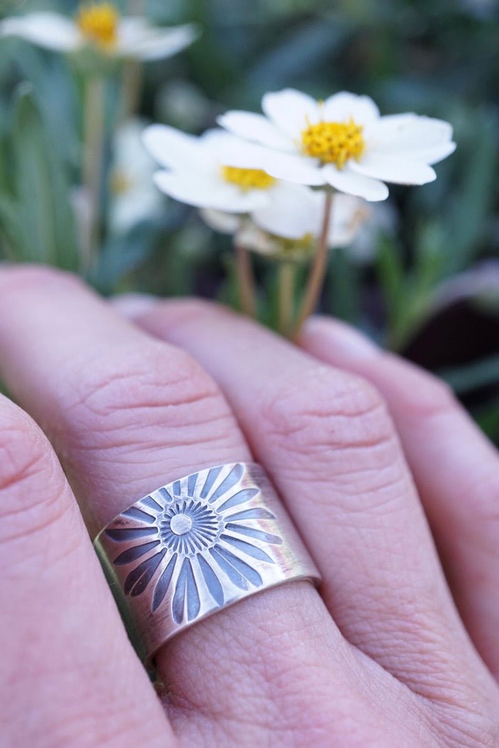 full bloom x-wide band ring with sonoran gold turquoise - size 7.25 - Lumenrose