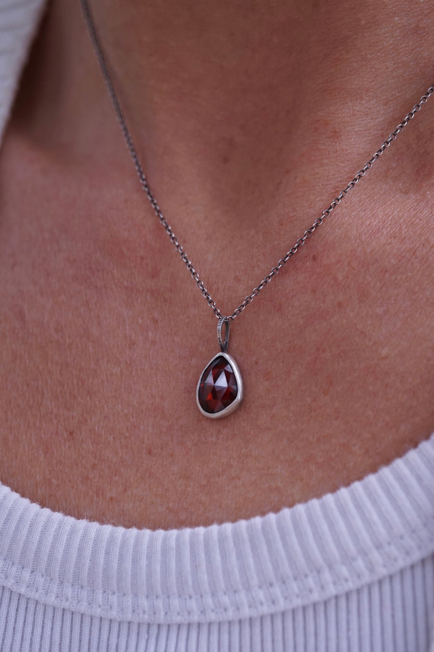 garnet + silver dainty necklace - Lumenrose