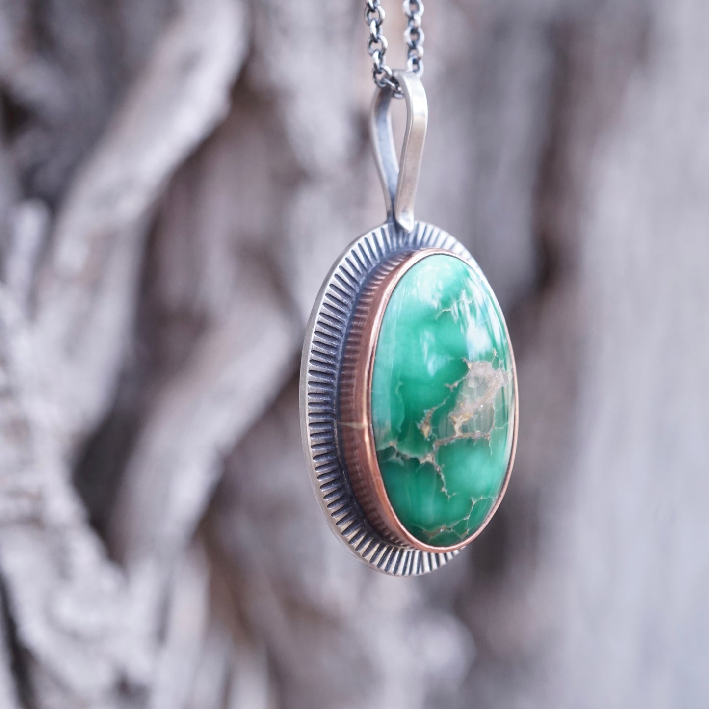 glowing broken arrow variscite necklace - Lumenrose