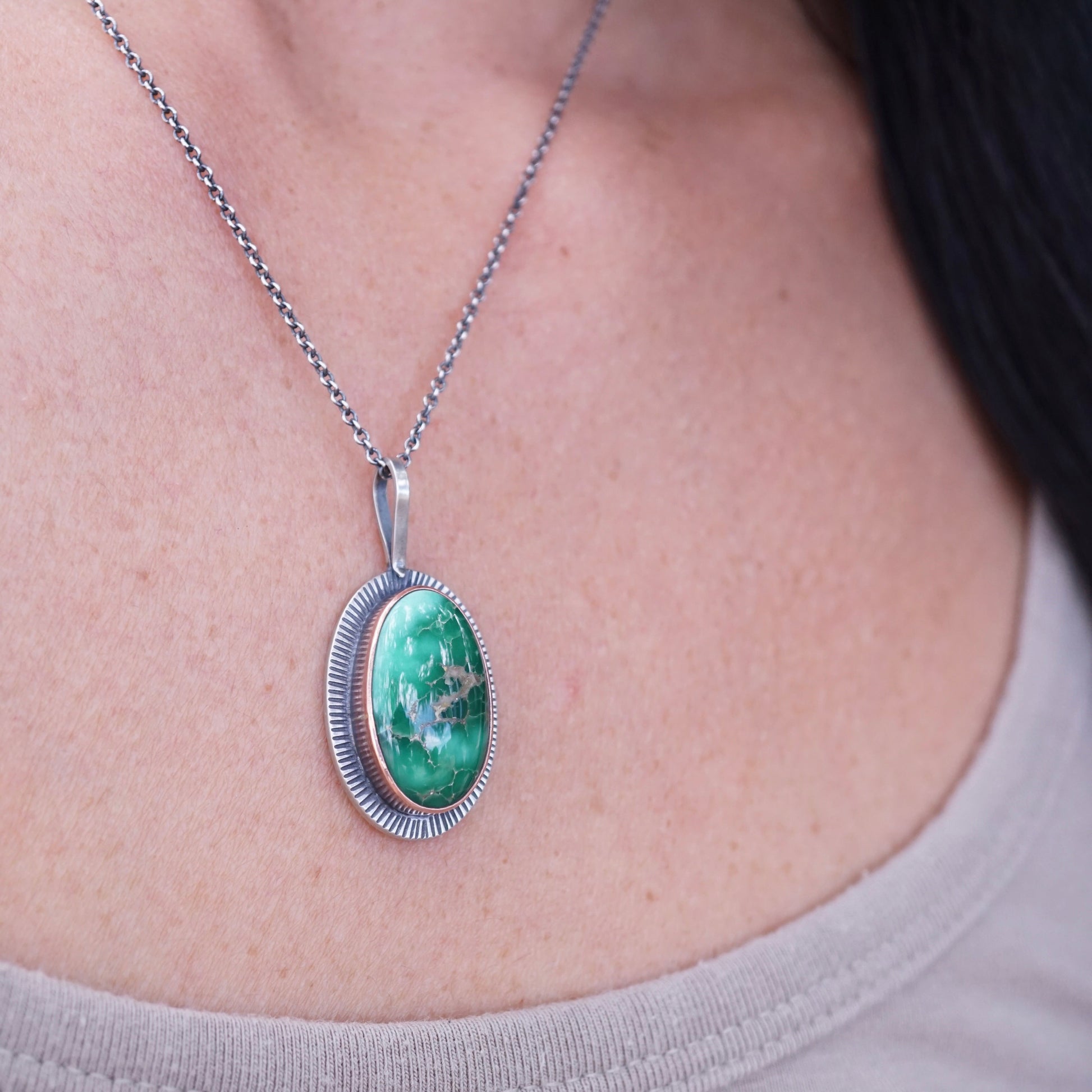 glowing broken arrow variscite necklace - Lumenrose