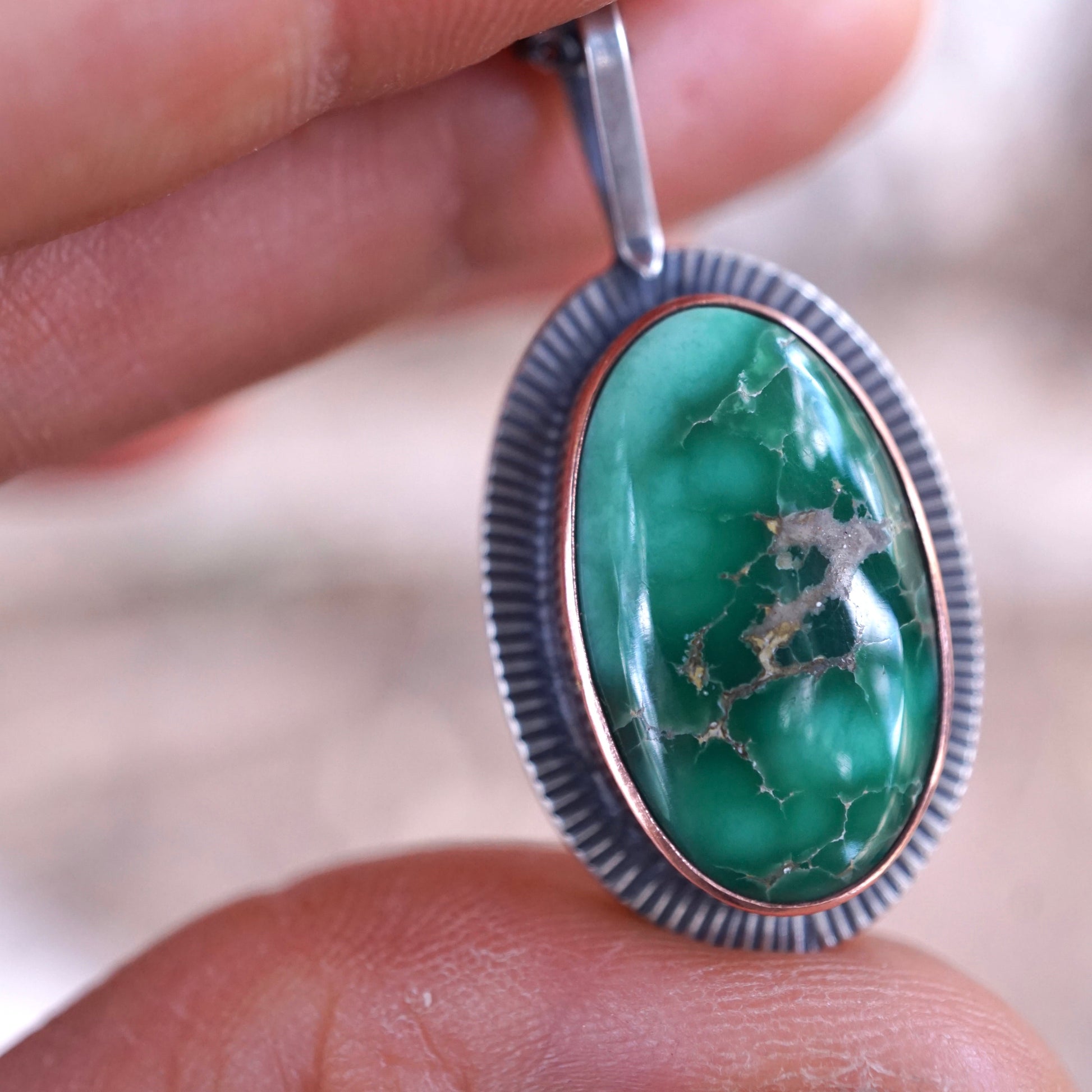 glowing broken arrow variscite necklace - Lumenrose