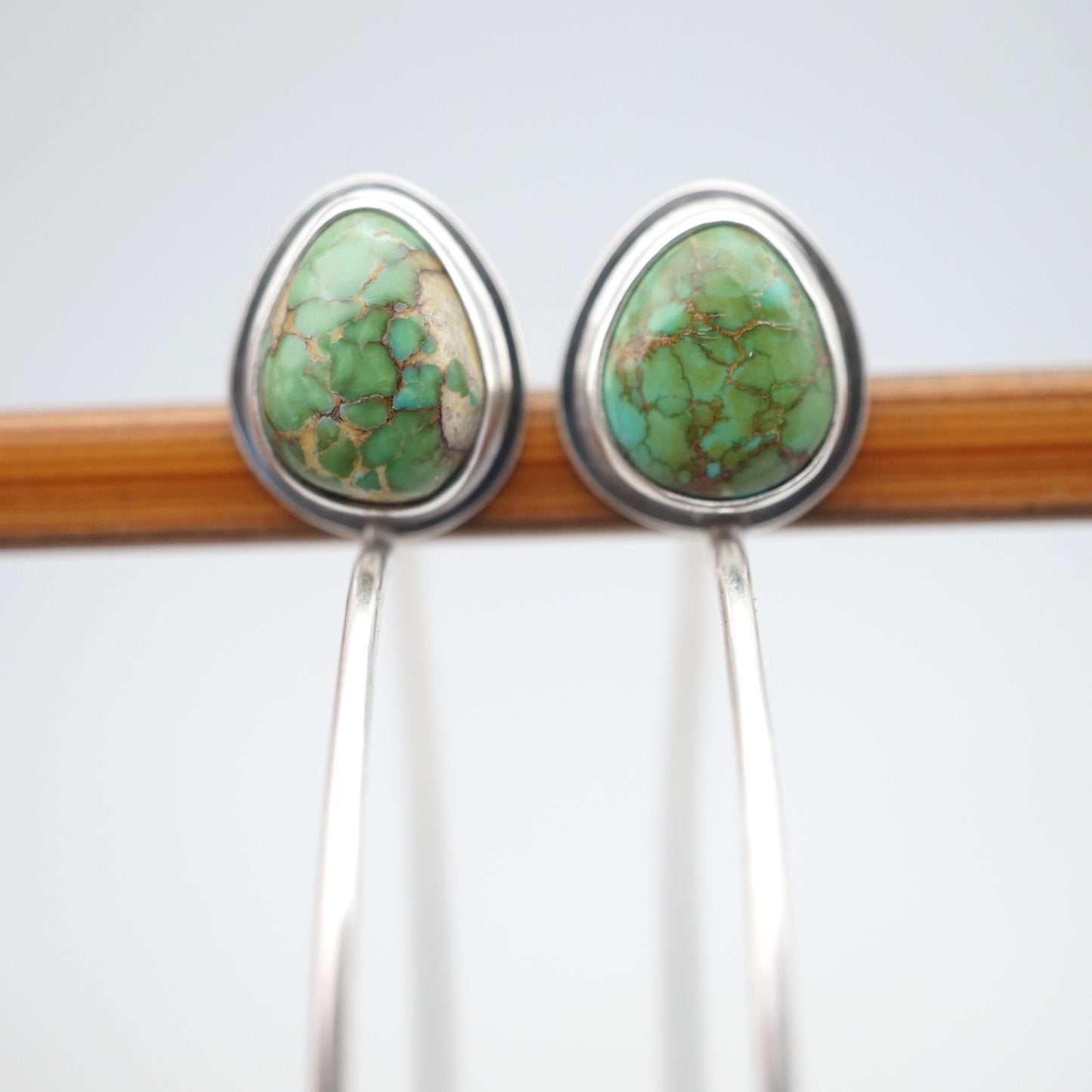 green teardrop sonoran gold turquoise + silver hoops - Lumenrose